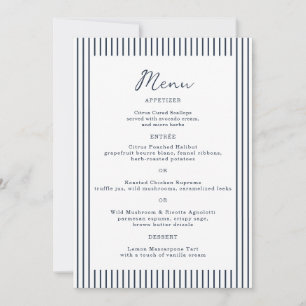 Nautical Navy Stripe Monogram Wedding Menu Card