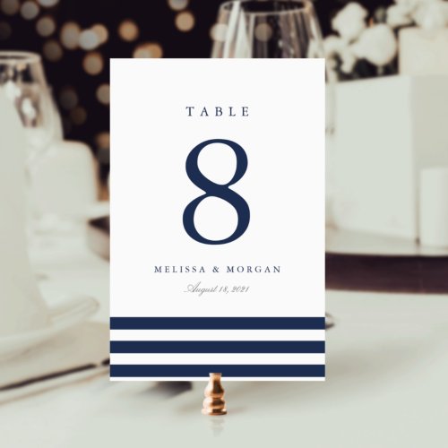 Nautical Navy Stripe Personalized Table Number