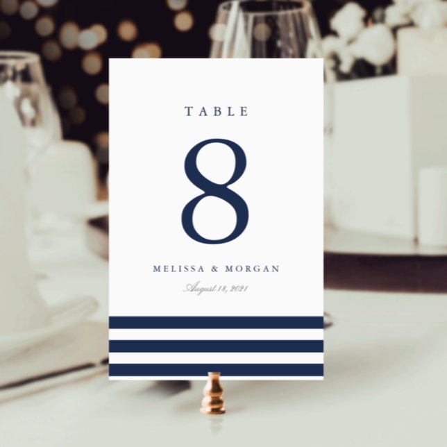 Nautical Navy Stripe Personalized Table Number (Creator Uploaded)