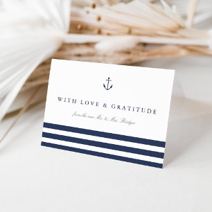 Nautical Navy Stripe Personalized Wedding Letterpress Thank You Card