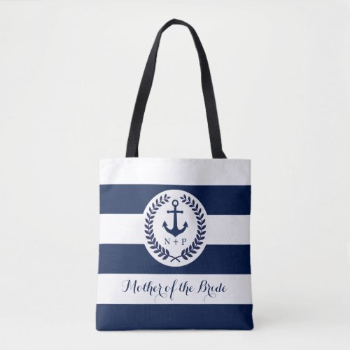 Nautical Navy Stripe Wedding Party Customized Tote Bag