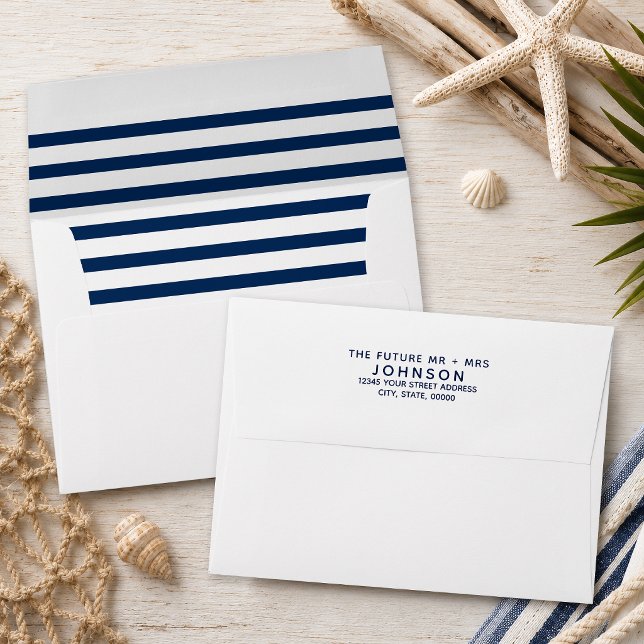 Nautical Navy Striped Address Future Mrs. & Mr. Envelope (Nautical stripe envelope inside that can coordinate with different products.
)