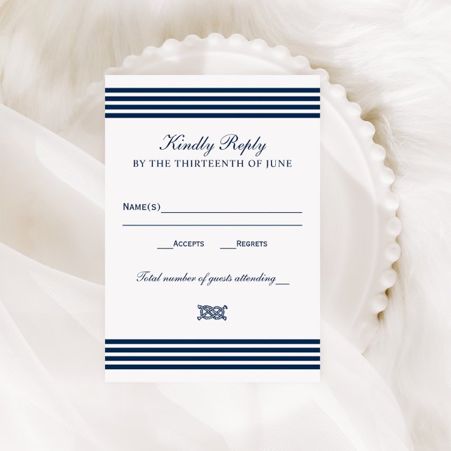 Nautical Navy Striped Kindly Reply RSVP Card (Creator Uploaded)