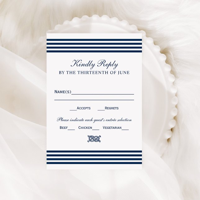 Nautical Navy Striped with Meal Choice RSVP Card (Creator Uploaded)