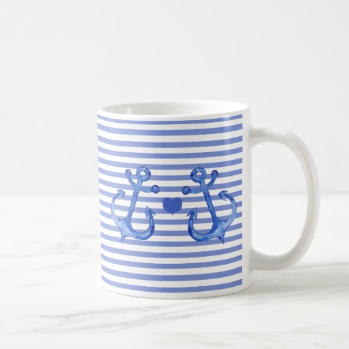 Nautical Navy Stripes Anchored in Love Coffee Mug