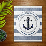 Nautical Navy Stripes and Anchor Family Name Jigsaw Puzzle<br><div class="desc">Classy,  trendy,  nautical theme with your family name and date established.</div>