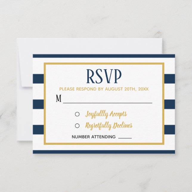 Nautical Navy Stripes and Burlap Wedding RSVP Card (Front)