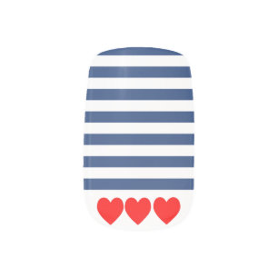 Nautical Navy stripes and red hearts False Nails Minx Nail Art