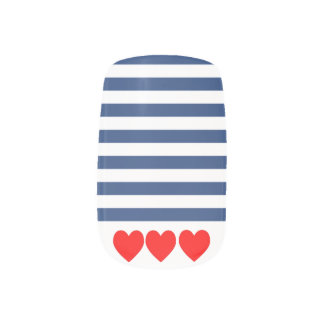 Nautical Navy stripes and red hearts False Nails Minx Nail Art