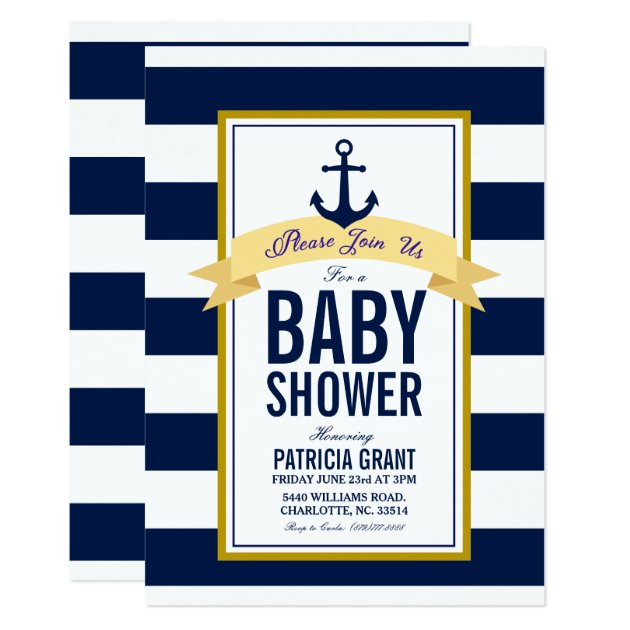 Nautical Navy Stripes Baby Shower Invitation