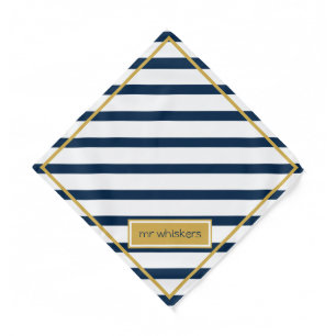 Nautical Navy Stripes Custom Name Dog Bandana