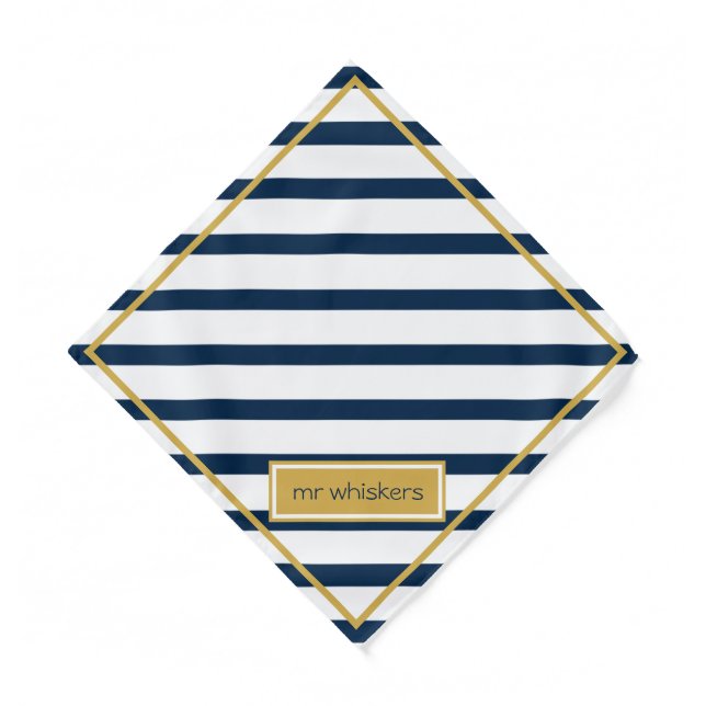 Nautical Navy Stripes Custom Name Dog Bandana (Front)