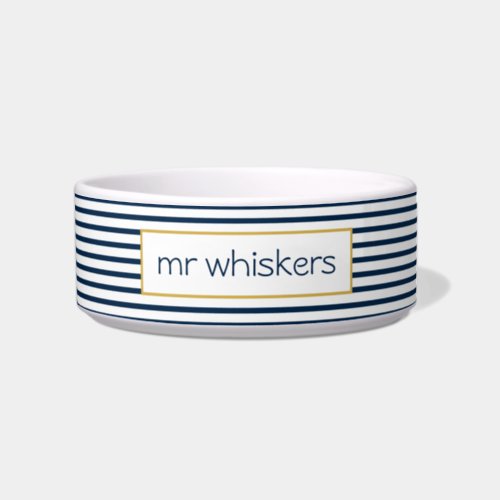 Nautical Navy Stripes Custom Name Dog Bowl