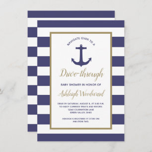 Nautical Navy Stripes Drive-Through Baby Shower Invitation