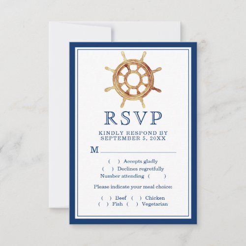 Nautical Navy Stripes Steering Wheel Meal Choice RSVP Card