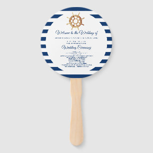 Nautical Navy Stripes Steering Wheel Wedding Hand Fan