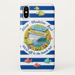 Nautical Navy Stripes Surfing iPhone X Case