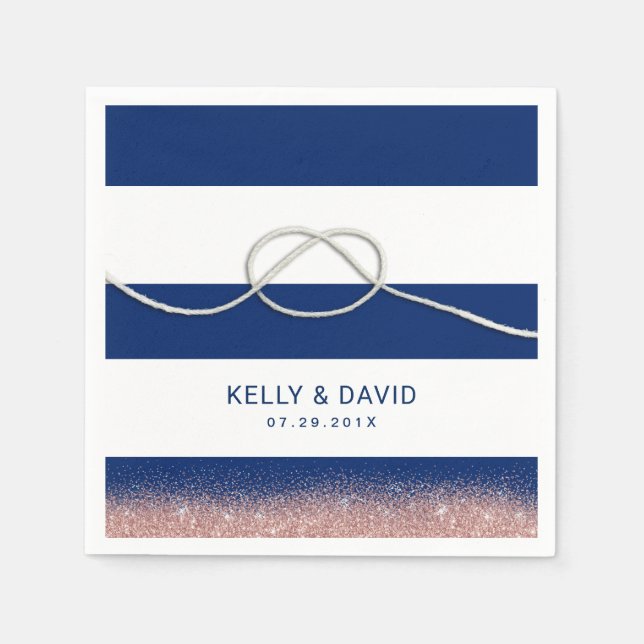 Nautical Navy Stripes Tying the Knot Wedding Napkins (Front)