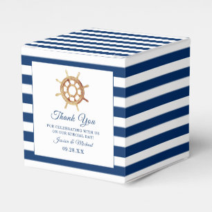 Nautical Navy Stripes Watercolor Steering Wheel Favor Boxes