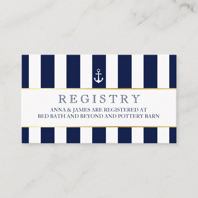 Nautical, Navy Stripes Wedding Registry Card (Front)