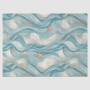 Nautical Navy Teal Waves and Starfish Print Tissue Paper