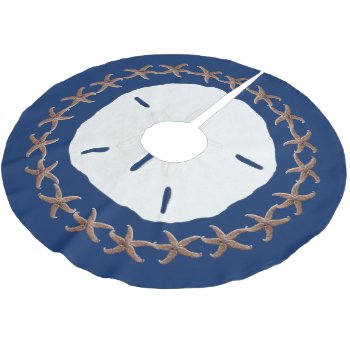 Nautical Navy Tropical Sand Dollar Starfish Brushed Polyester Tree Skirt by holiday_store at Zazzle