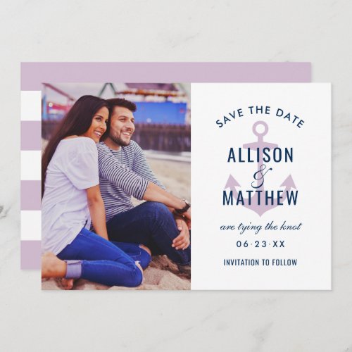 Nautical Navy Violet Purple Anchor Wedding Photo Save The Date