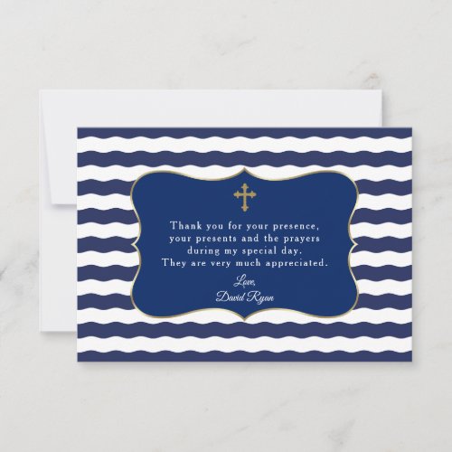 Nautical Navy Waves Anchor Boy Baptism Thank You Card