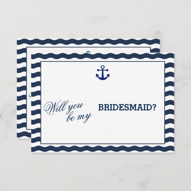 Nautical Navy Waves WILL YOU BE MY BRIDESMAID Invitation (Front/Back)