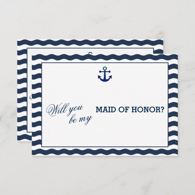 Nautical Navy Waves WILL YOU BE MY MAID OF HONOR Invitation (Front/Back)