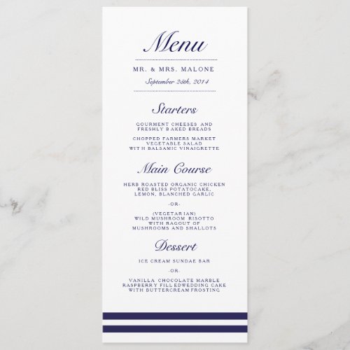 Nautical Navy Wedding Dinner Menu