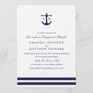 Nautical Navy Wedding Engagement Party Invite
