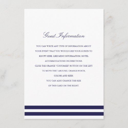 Nautical Navy Wedding Insert Custom Invitation