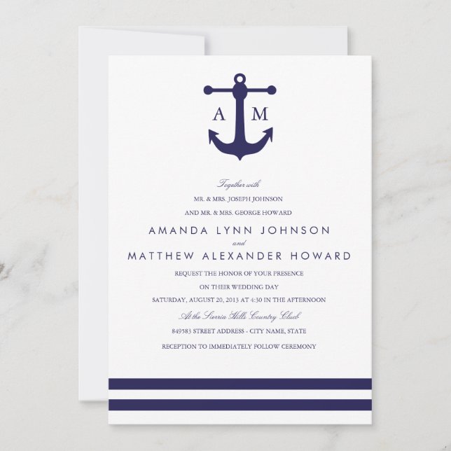 Nautical Navy Wedding Invitation (Front)