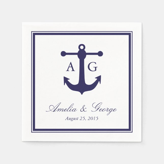 Nautical Navy Wedding Napkins (Front)