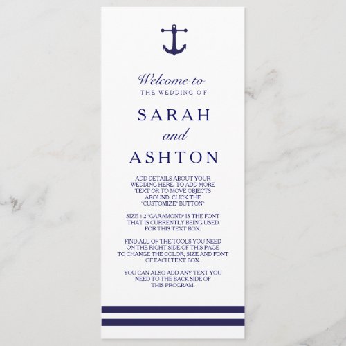 Nautical Navy Wedding Program