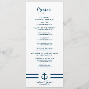 Nautical Navy Wedding Program