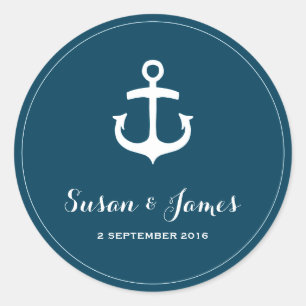 Nautical Navy Wedding Round Favor Sticker