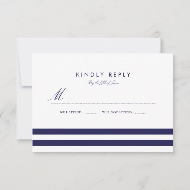 Nautical Navy Wedding RSVP Card (Front)