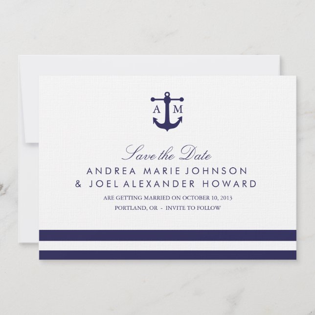 Nautical Navy Wedding Save the Date (Front)