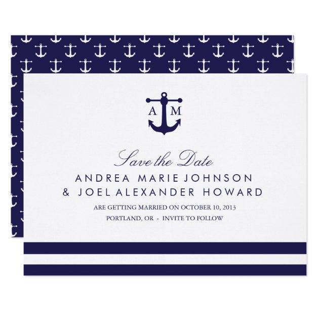 Nautical Navy Wedding Save The Date Card