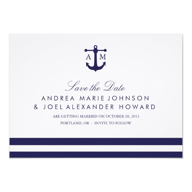 Nautical Navy Wedding Save The Date Card