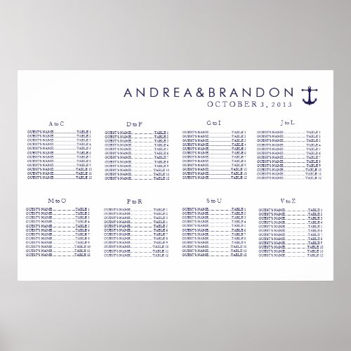 Nautical Navy Wedding Seating Chart