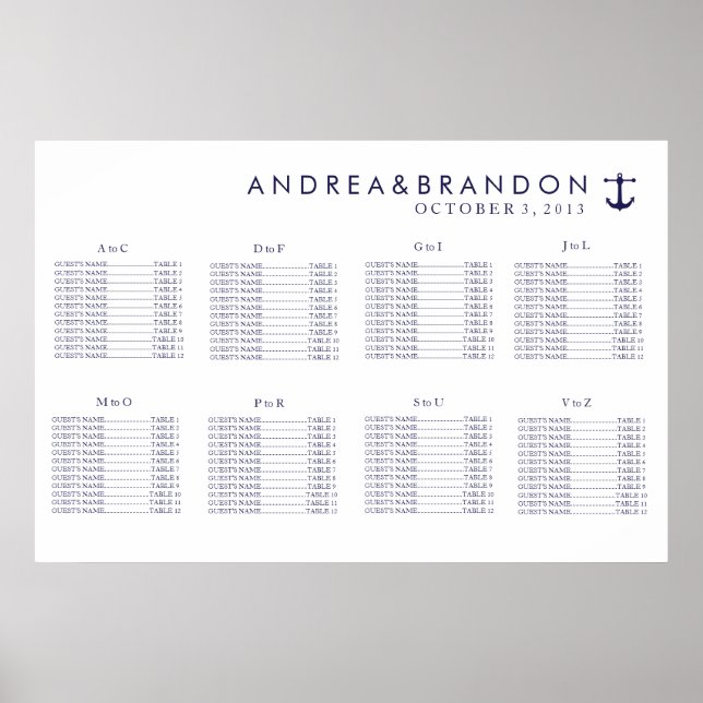 Nautical Navy Wedding Seating Chart (Front)