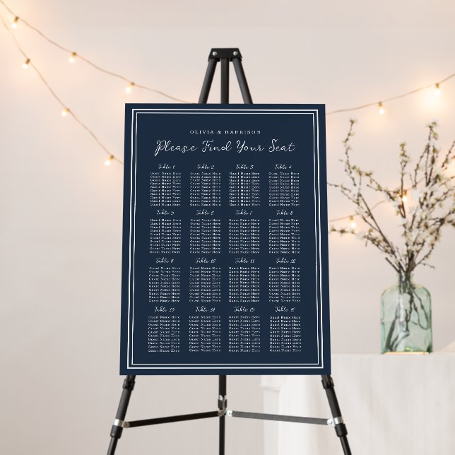 Nautical Navy Wedding Seating Chart Foam Board (In Situ (Stand))