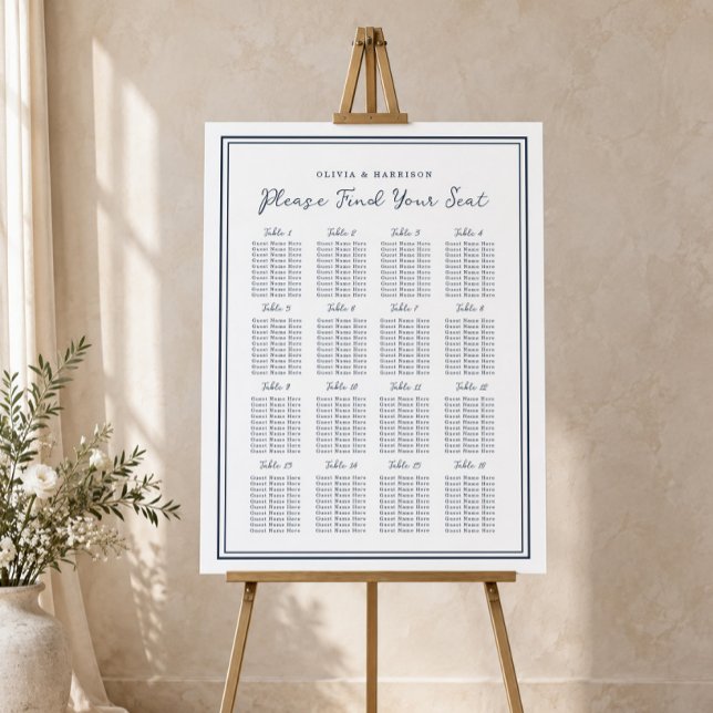 Nautical Navy Wedding Seating Chart Foam Board (Creator Uploaded)