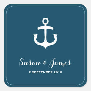 Nautical Navy Wedding Square Favor Sticker