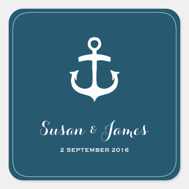 Nautical Navy Wedding Square Favor Sticker (Front)