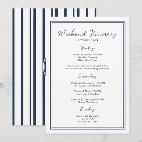 Nautical Navy Wedding Weekend Itinerary Card