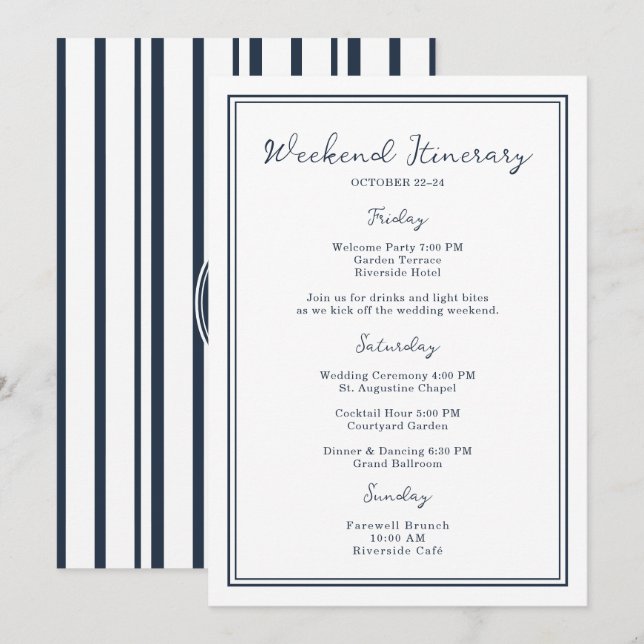 Nautical Navy Wedding Weekend Itinerary Card (Front/Back)